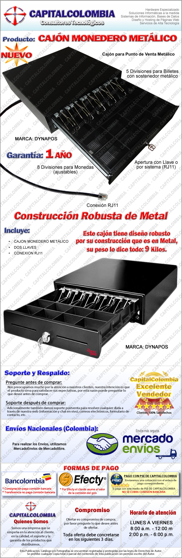 Venta de Cajon Monedero para Punto de Venta (POS) Met&aacute;lico en Colombia