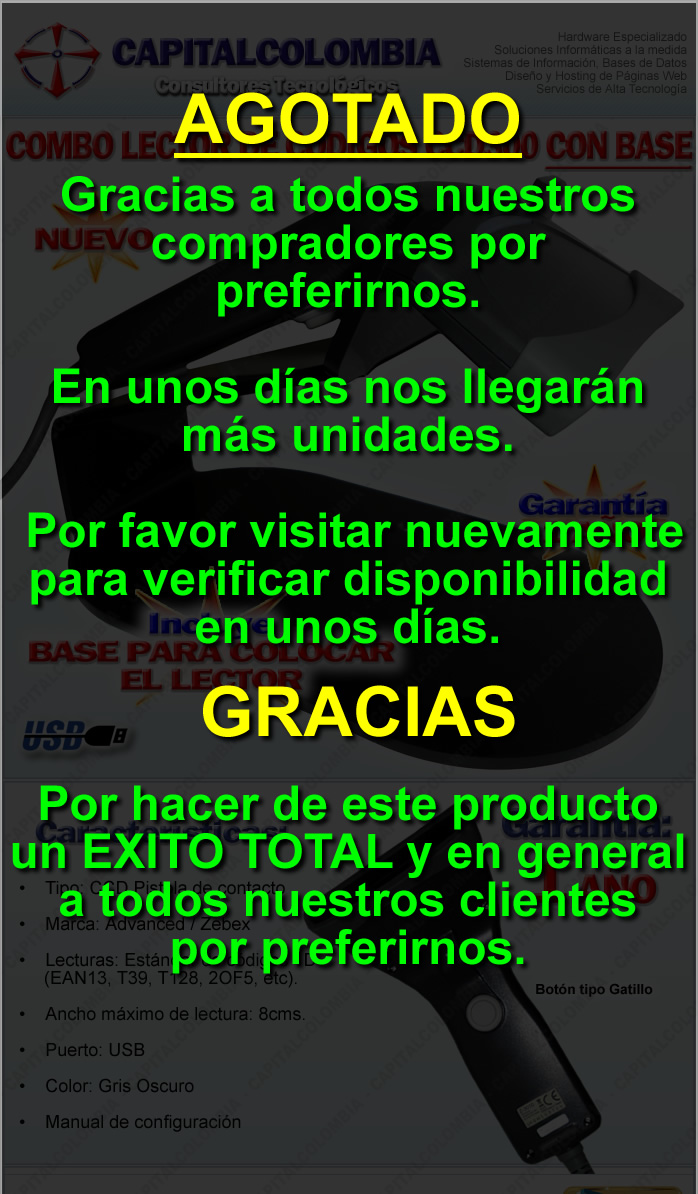 Lector de Codigo de Barras CCD con Base
