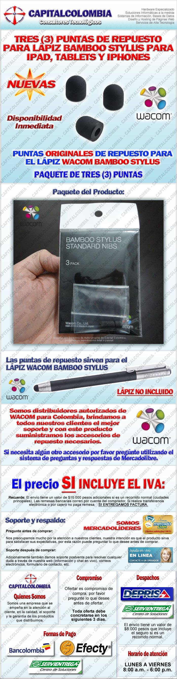 PUNTAS DE REPUESTO PARA LAPIZ WACOM BAMBOO STYLUS PARA IPAD Y TABLETPC CAPACITIVOS